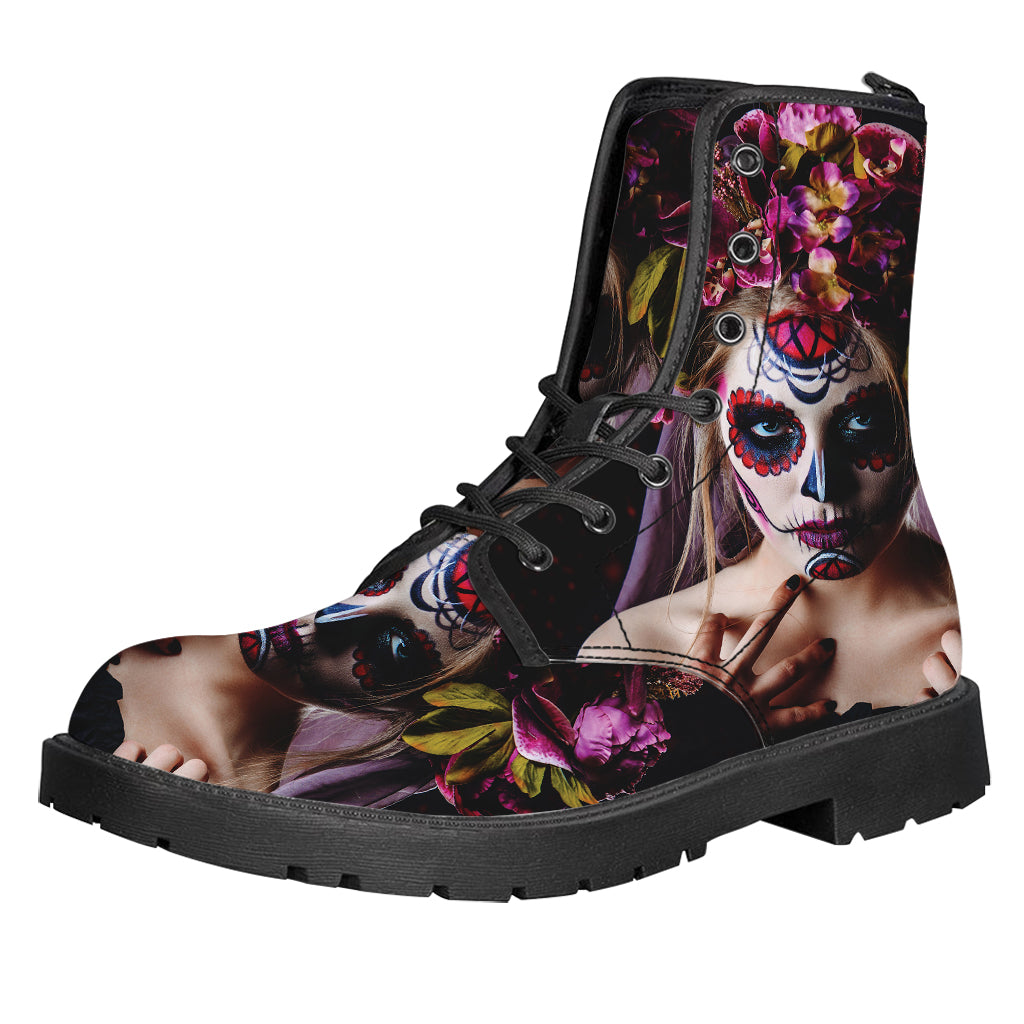 Calavera Girl Day of The Dead Print Leather Boots