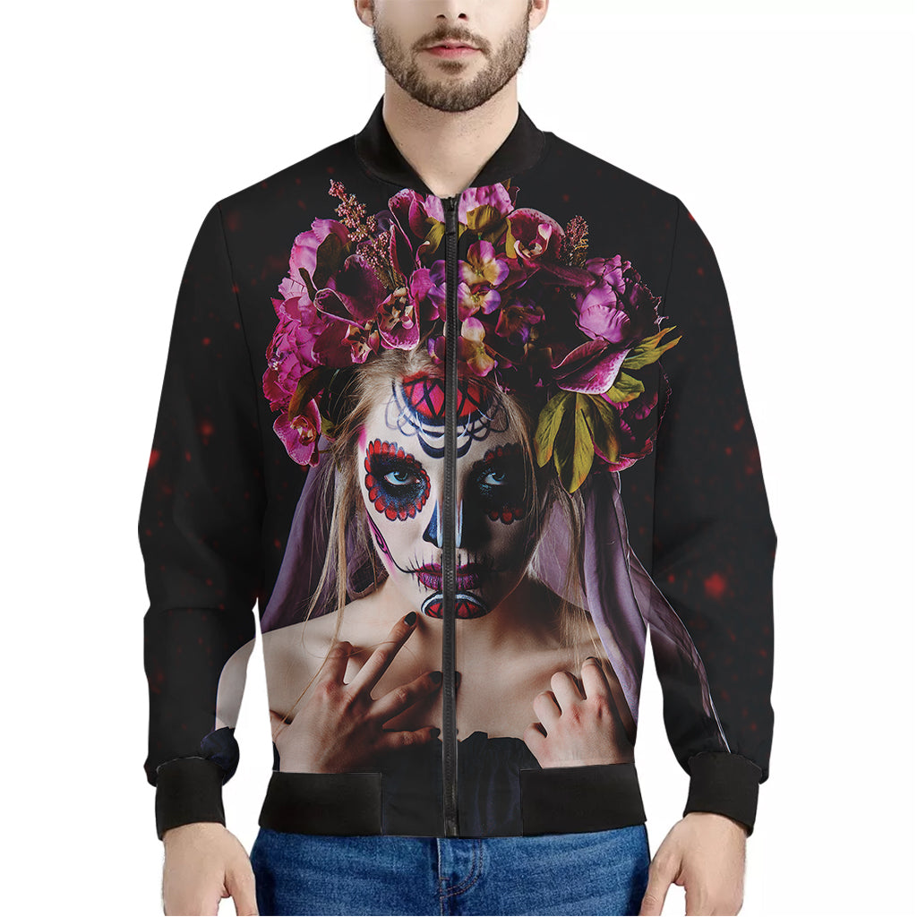 Calavera Girl Day of The Dead Print Men's Bomber Jacket