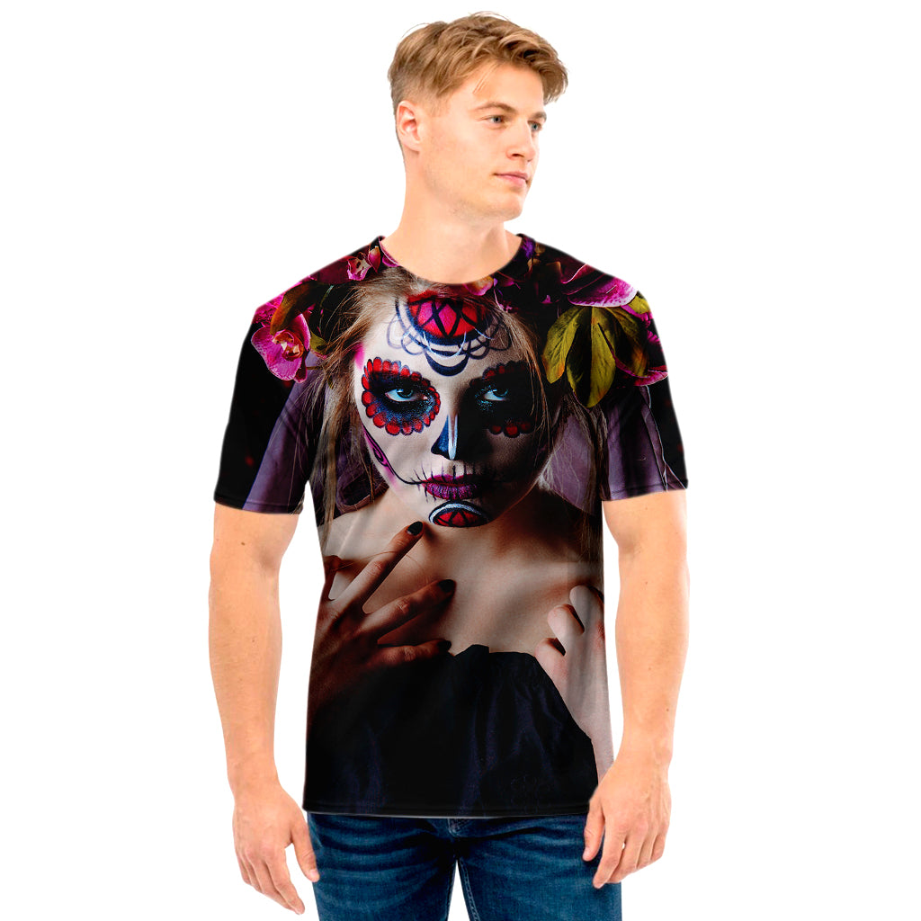 Calavera Girl Day of The Dead Print Men's T-Shirt