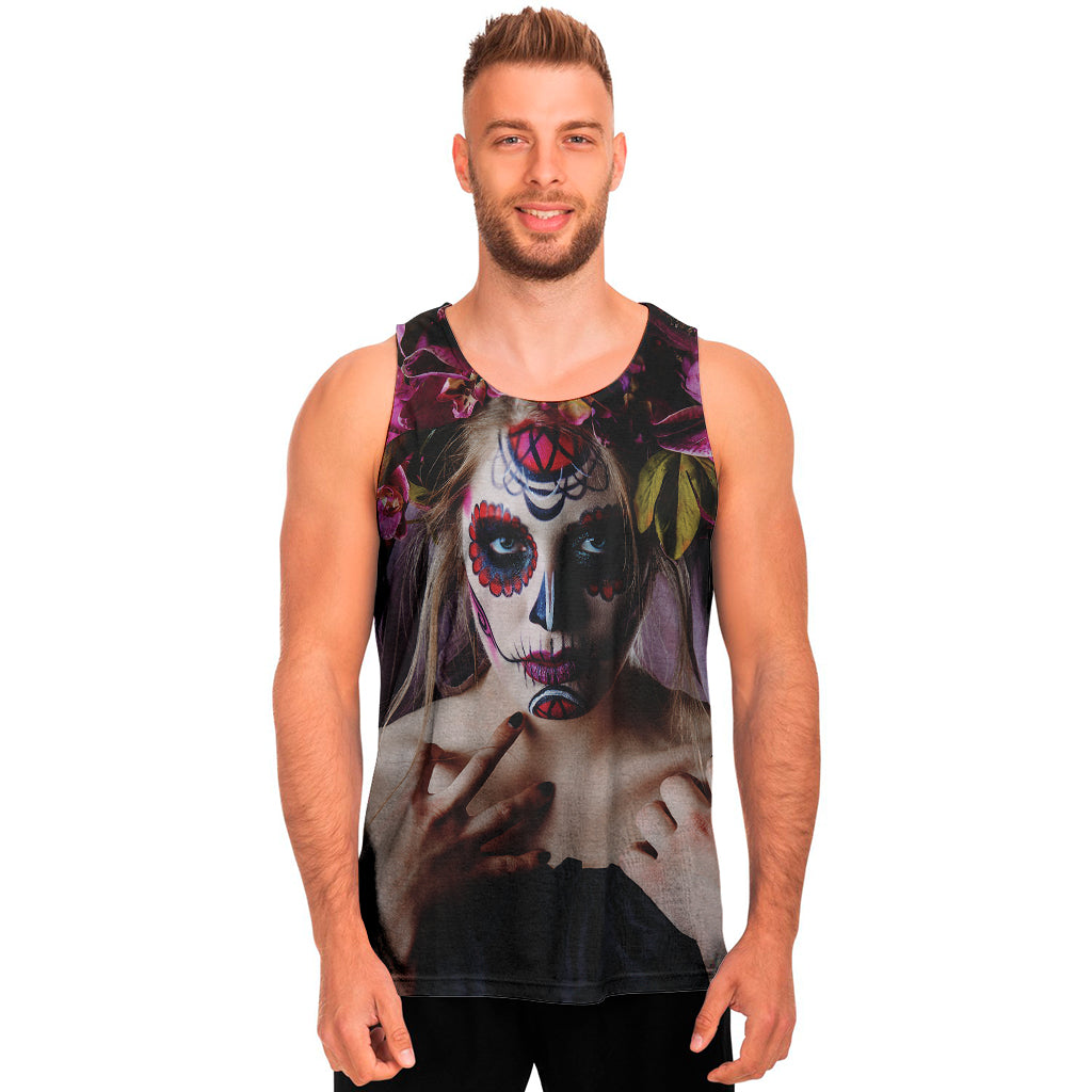 Calavera Girl Day of The Dead Print Men's Tank Top