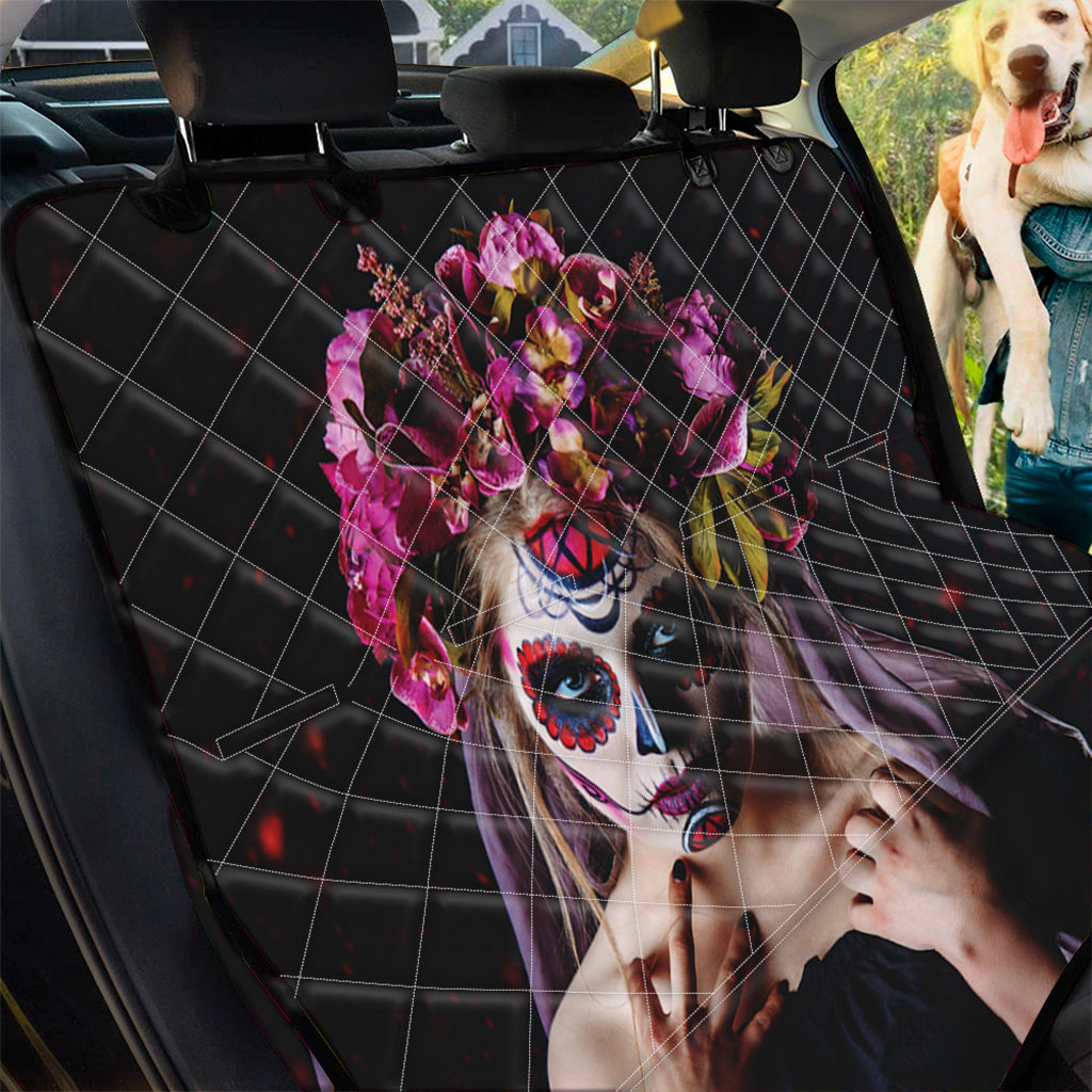 Calavera Girl Day of The Dead Print Pet Car Back Seat Cover