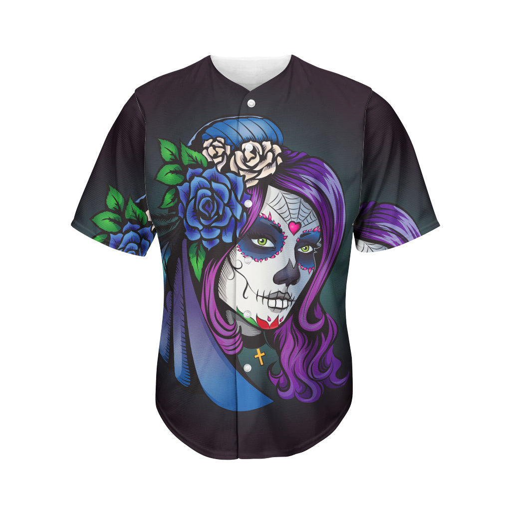 Calavera Girl Dia De Los Muertos Print Men's Baseball Jersey