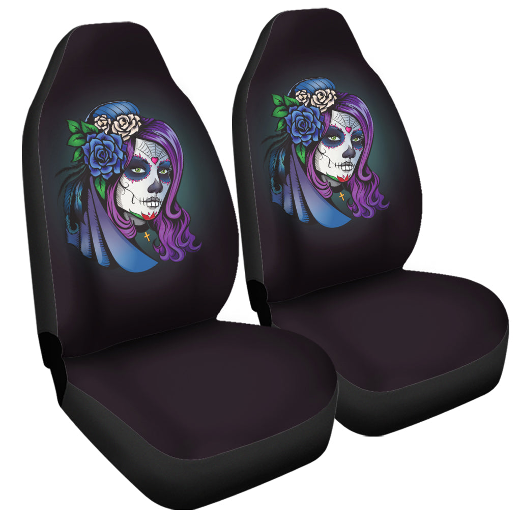 Calavera Girl Dia De Los Muertos Print Universal Fit Car Seat Covers