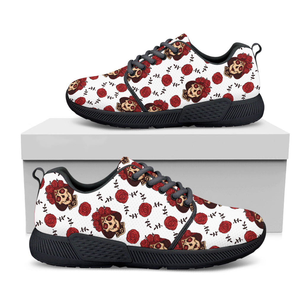 Calavera Girl Skull Pattern Print Black Athletic Shoes