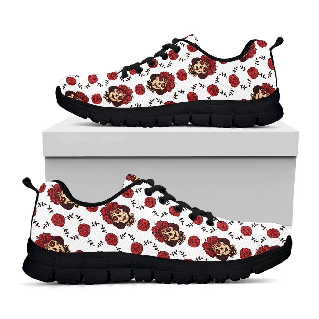 Calavera Girl Skull Pattern Print Black Sneakers