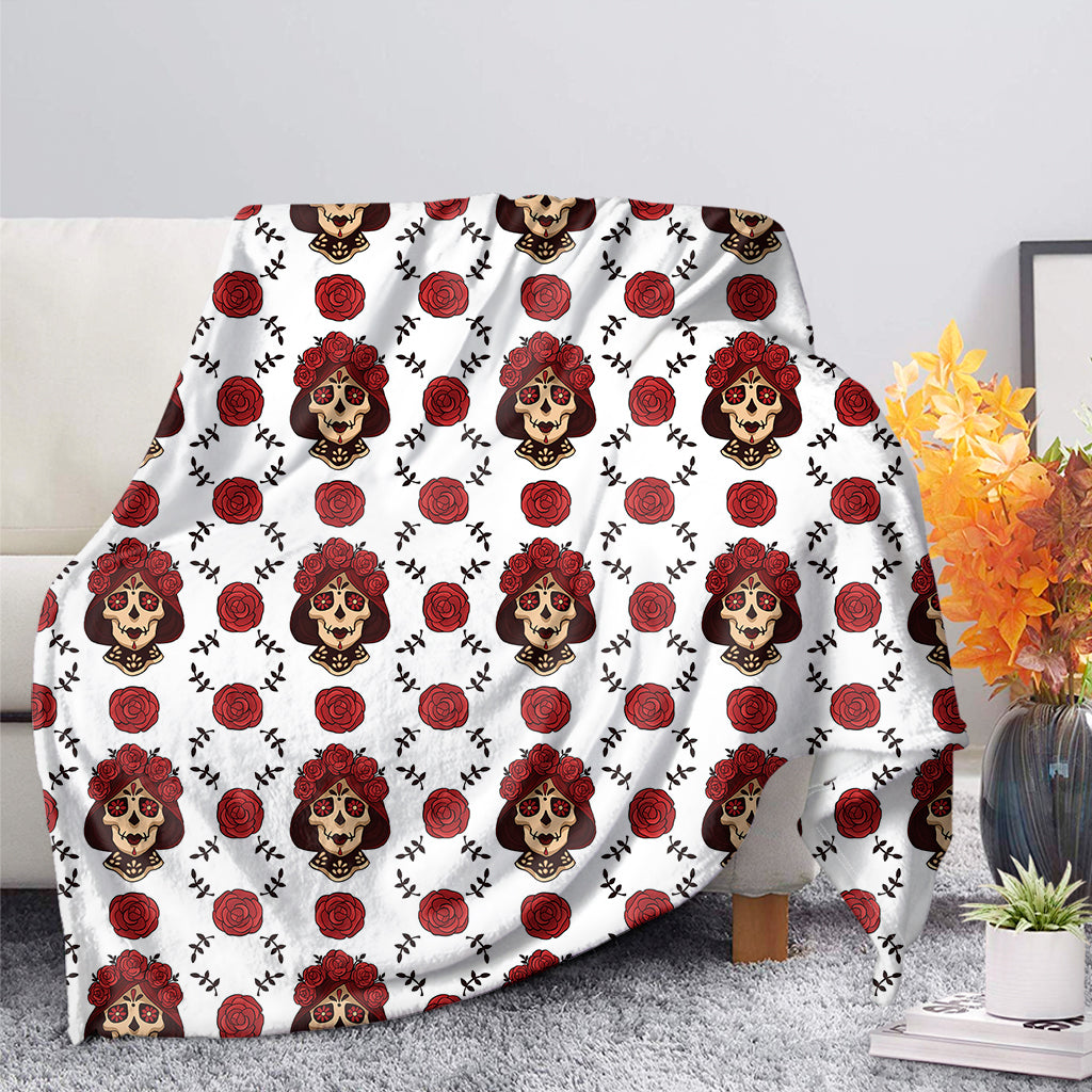 Calavera Girl Skull Pattern Print Blanket