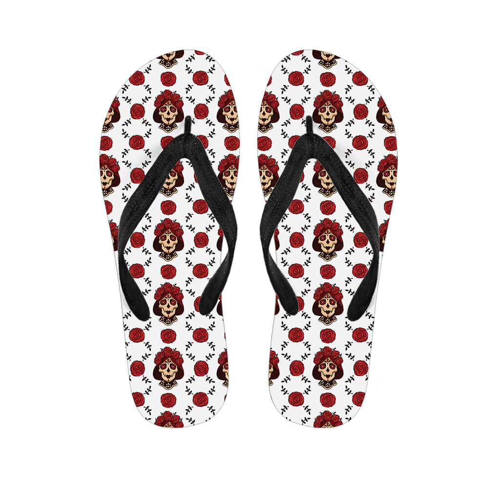 Calavera Girl Skull Pattern Print Flip Flops