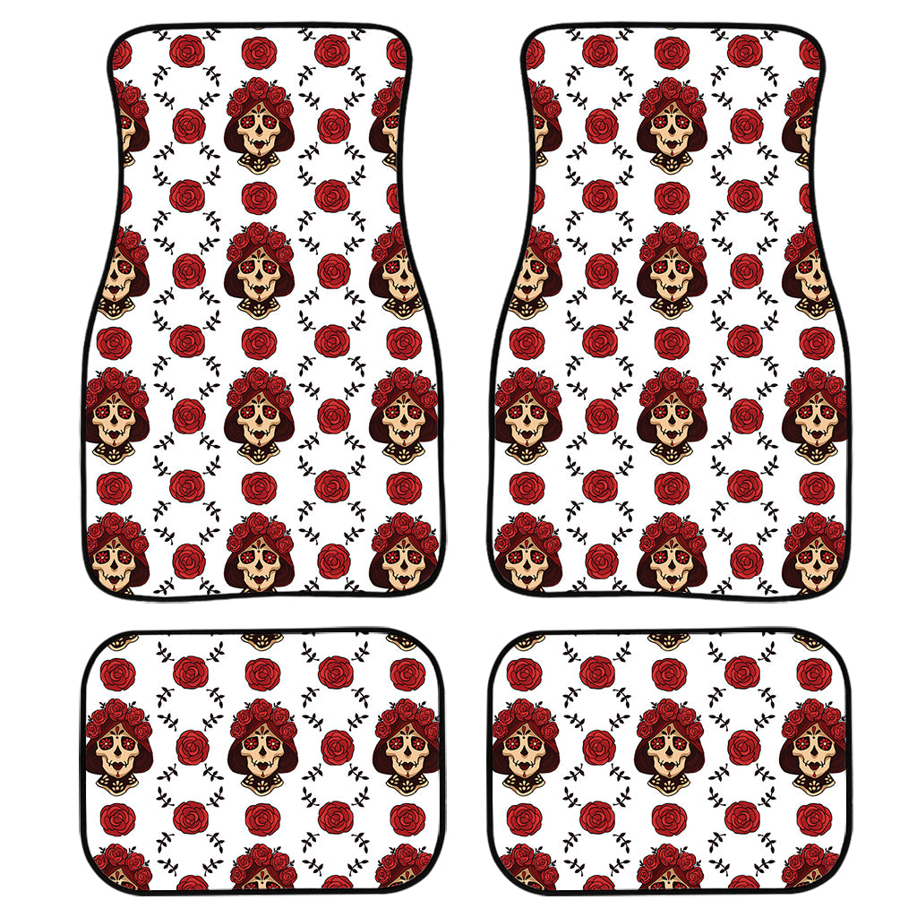 Calavera Girl Skull Pattern Print Front and Back Car Floor Mats