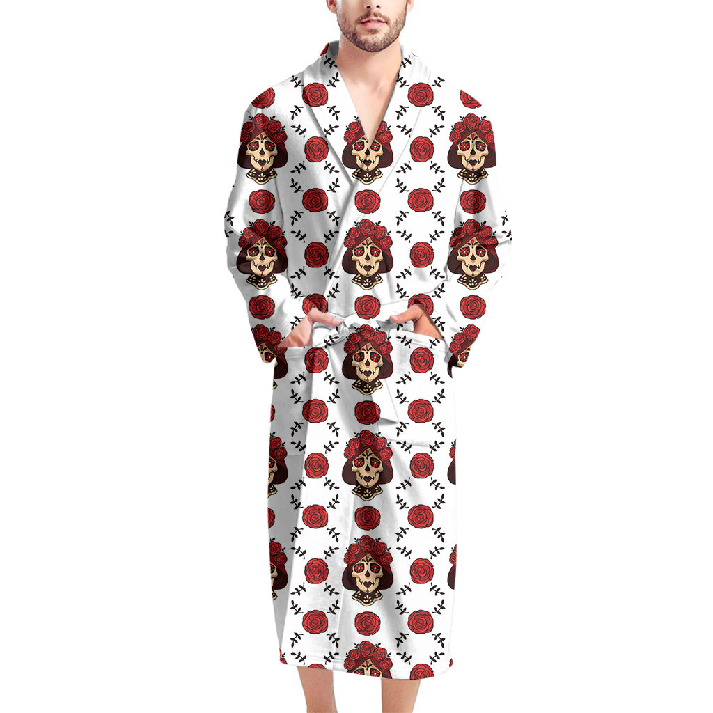 Calavera Girl Skull Pattern Print Men's Bathrobe