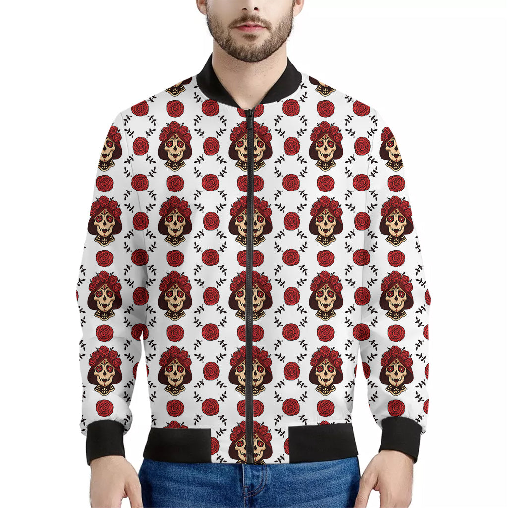 Calavera Girl Skull Pattern Print Men's Bomber Jacket