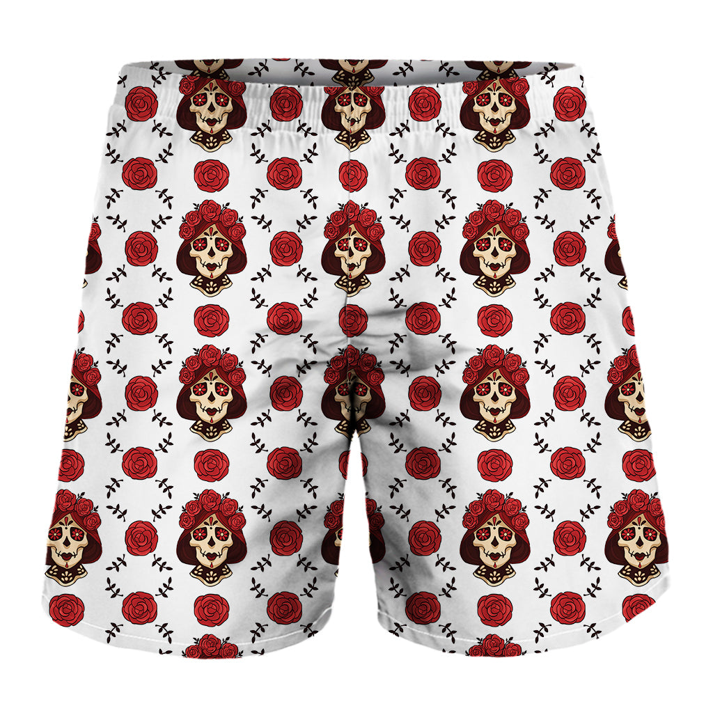 Calavera Girl Skull Pattern Print Men's Shorts