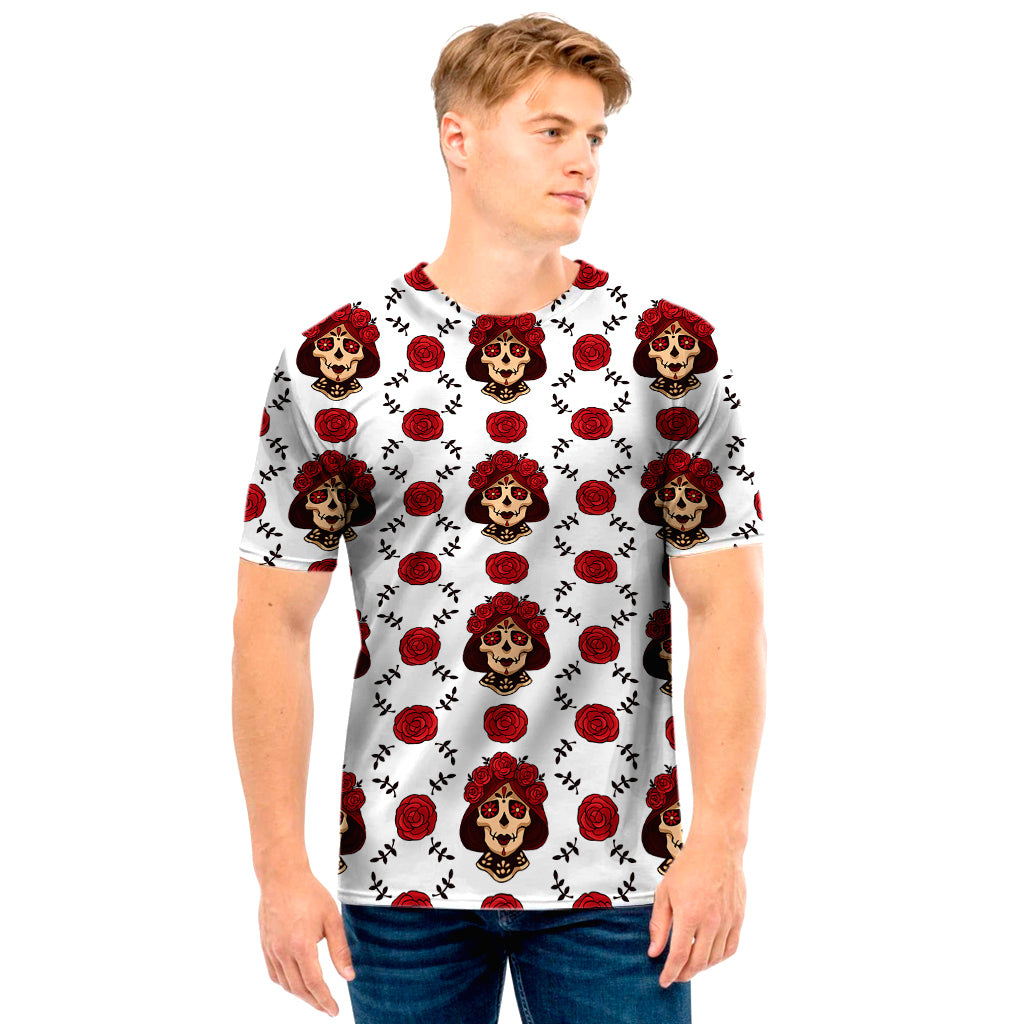 Calavera Girl Skull Pattern Print Men's T-Shirt