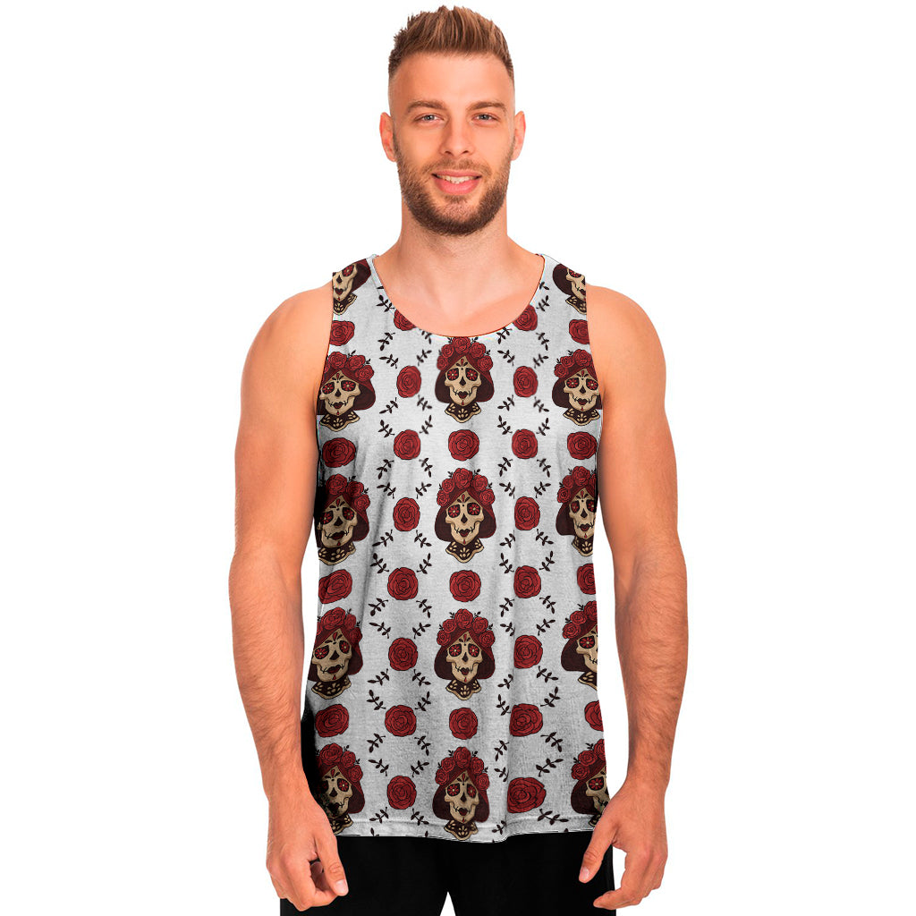 Calavera Girl Skull Pattern Print Men's Tank Top