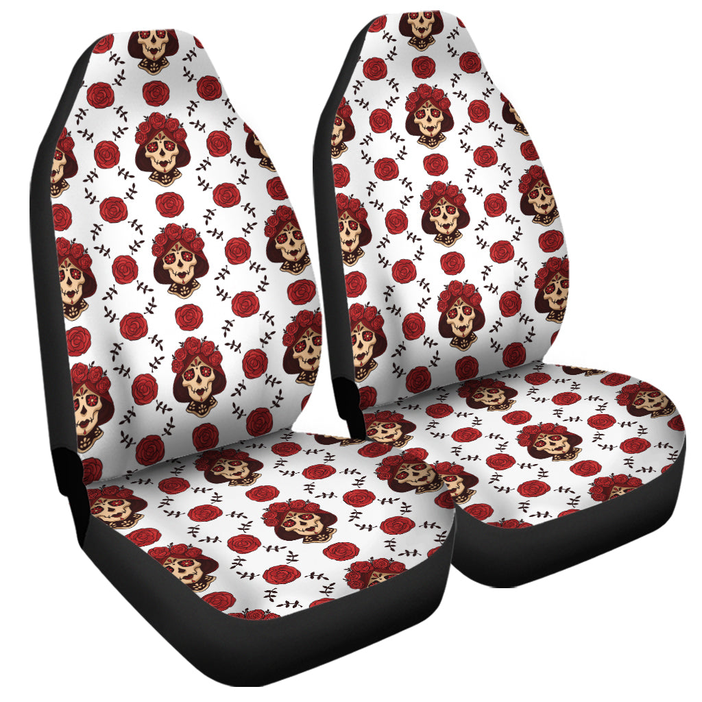 Calavera Girl Skull Pattern Print Universal Fit Car Seat Covers