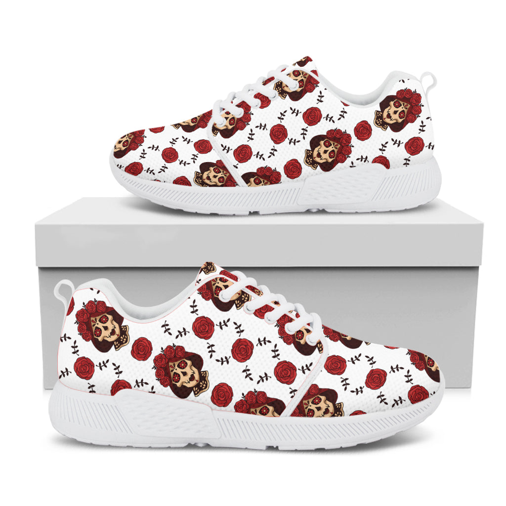 Calavera Girl Skull Pattern Print White Athletic Shoes