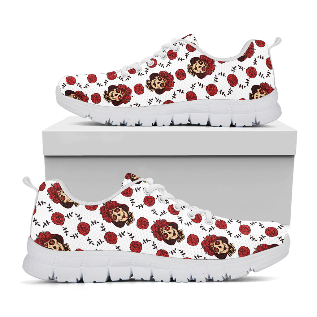 Calavera Girl Skull Pattern Print White Sneakers