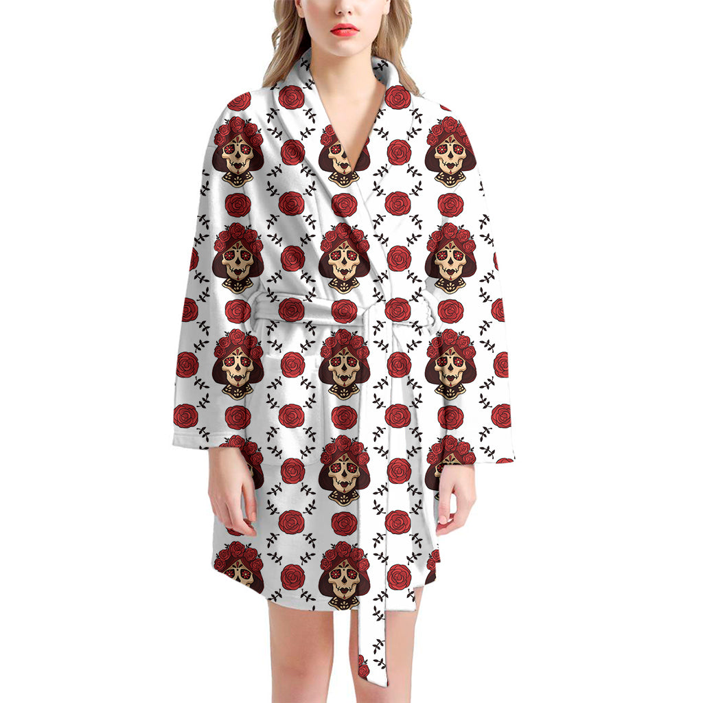 Calavera Girl Skull Pattern Print Women's Bathrobe