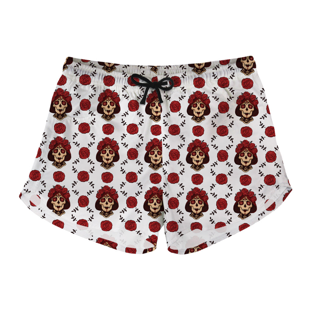 Calavera Girl Skull Pattern Print Women's Shorts