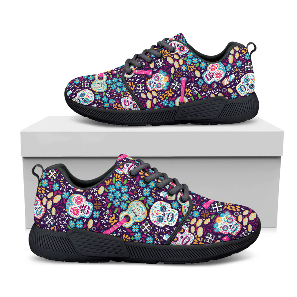 Calaveras Day Of The Dead Pattern Print Black Athletic Shoes