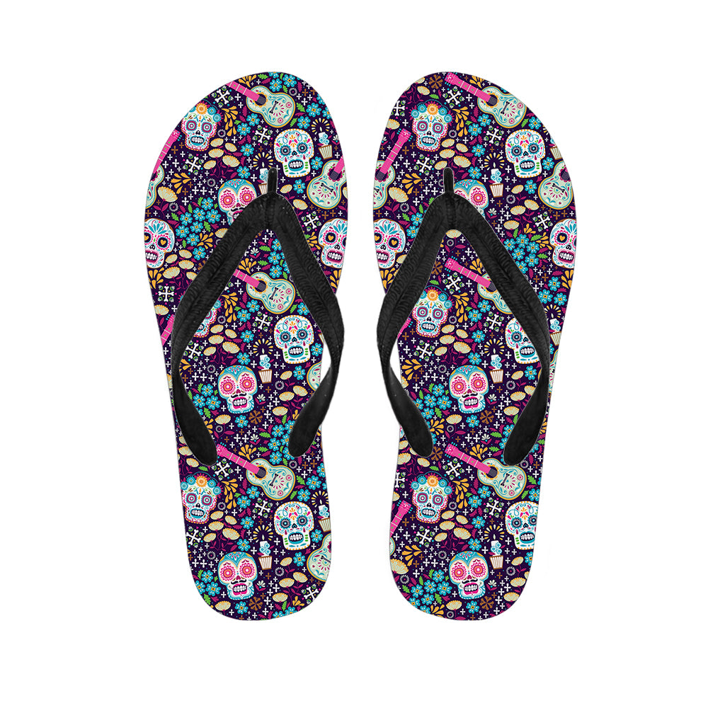 Calaveras Day Of The Dead Pattern Print Flip Flops