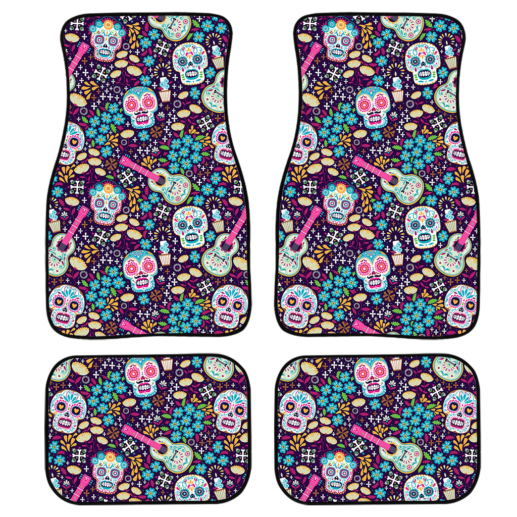 Calaveras Day Of The Dead Pattern Print Front and Back Car Floor Mats