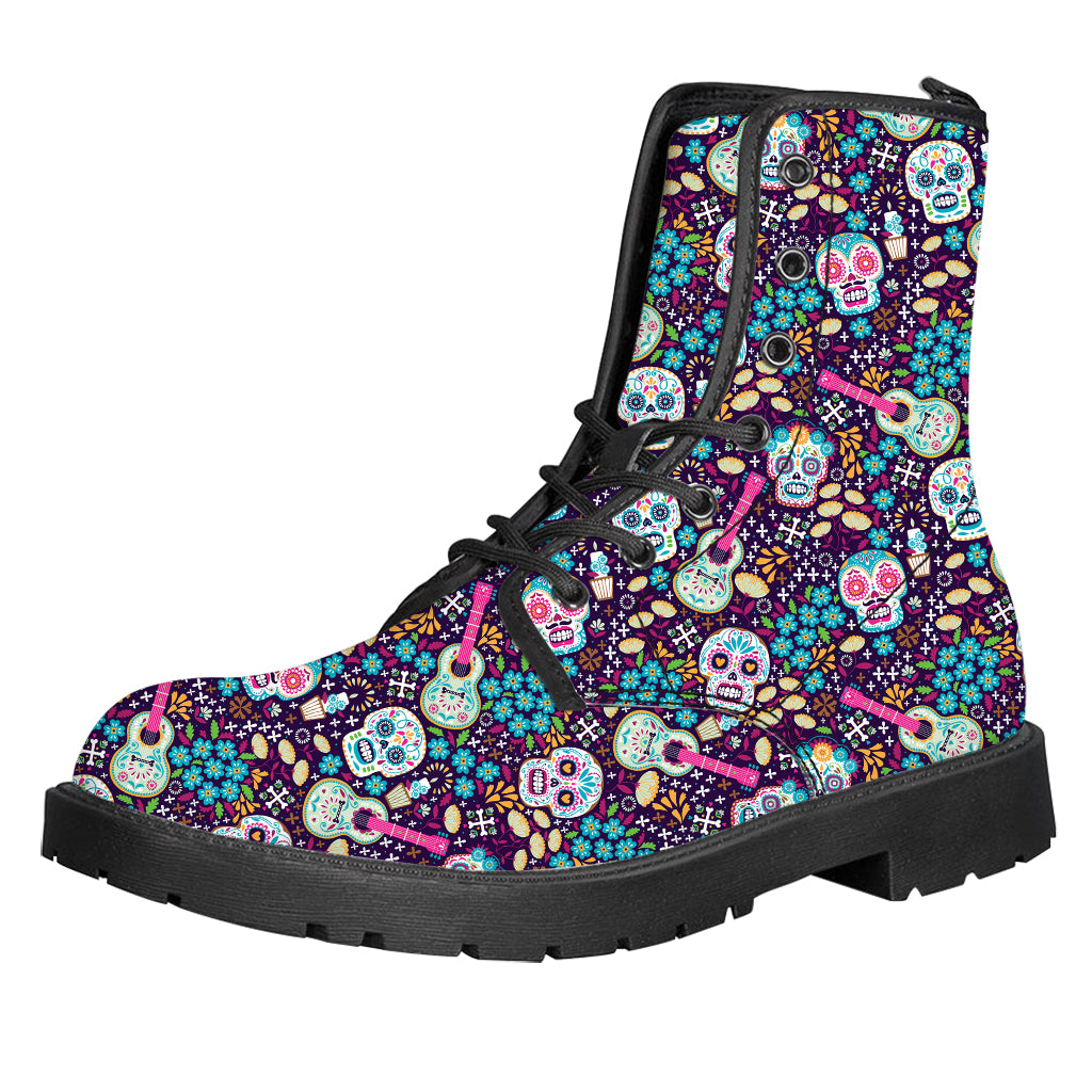 Calaveras Day Of The Dead Pattern Print Leather Boots