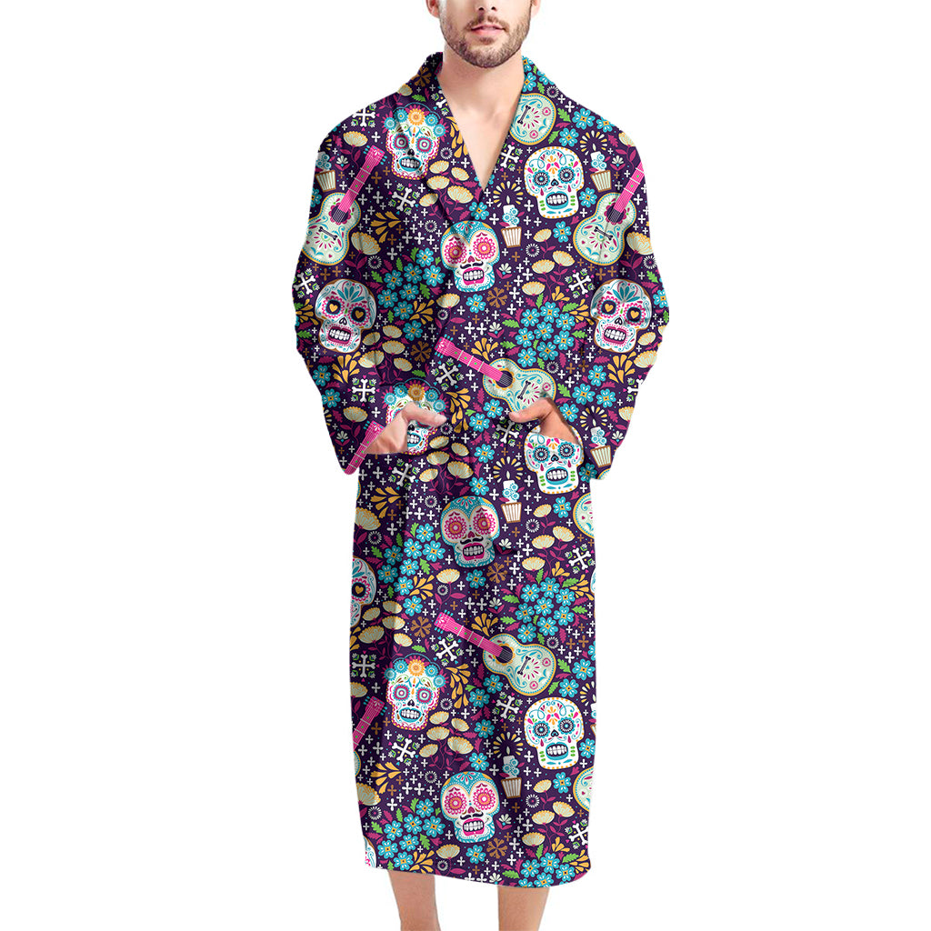 Calaveras Day Of The Dead Pattern Print Men's Bathrobe