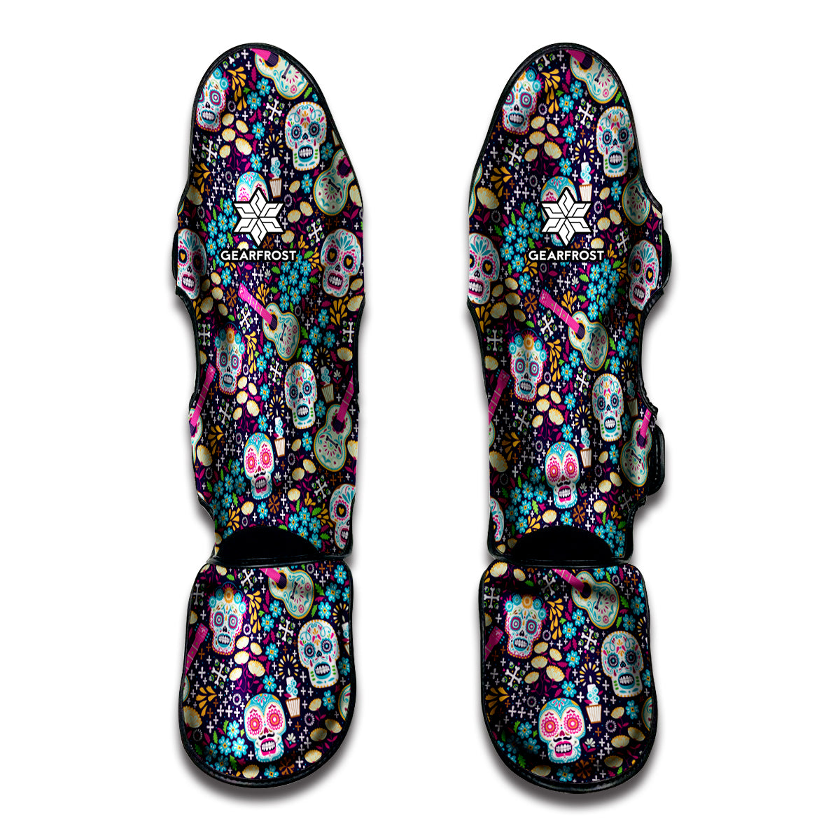 Calaveras Day Of The Dead Pattern Print Muay Thai Shin Guards