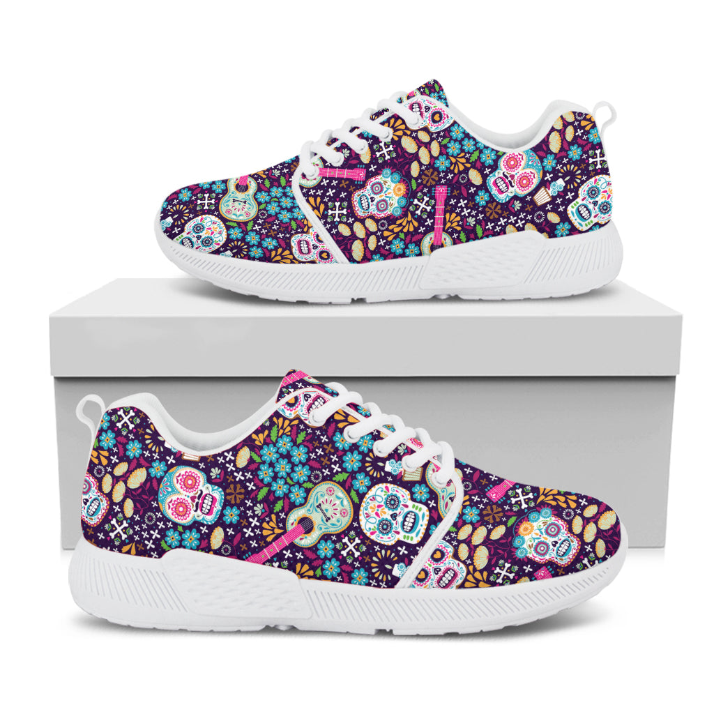 Calaveras Day Of The Dead Pattern Print White Athletic Shoes