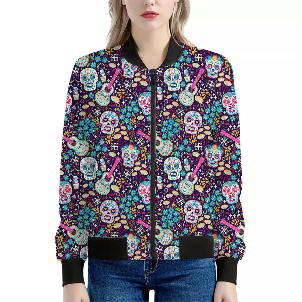 Calaveras Day Of The Dead Pattern Print Women's Bomber Jacket