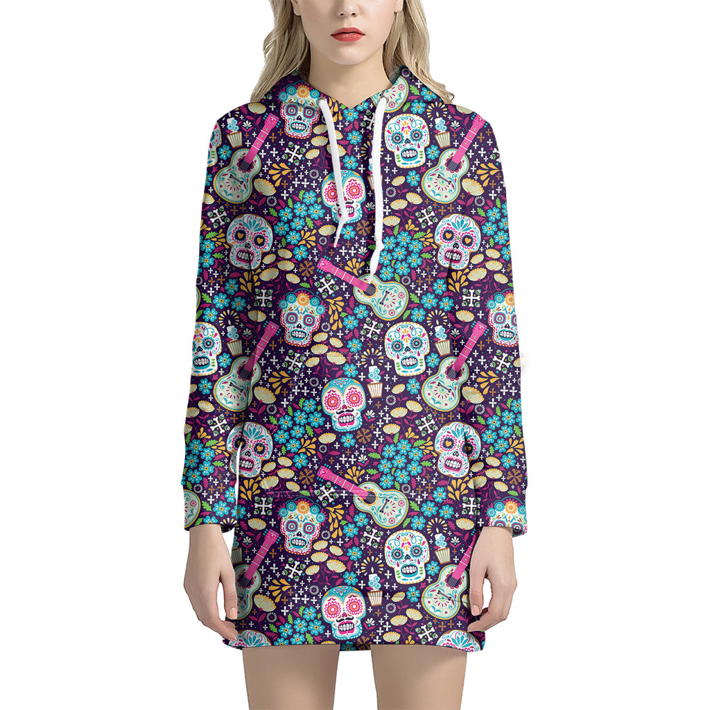 Calaveras Day Of The Dead Pattern Print Women's Pullover Hoodie Dress