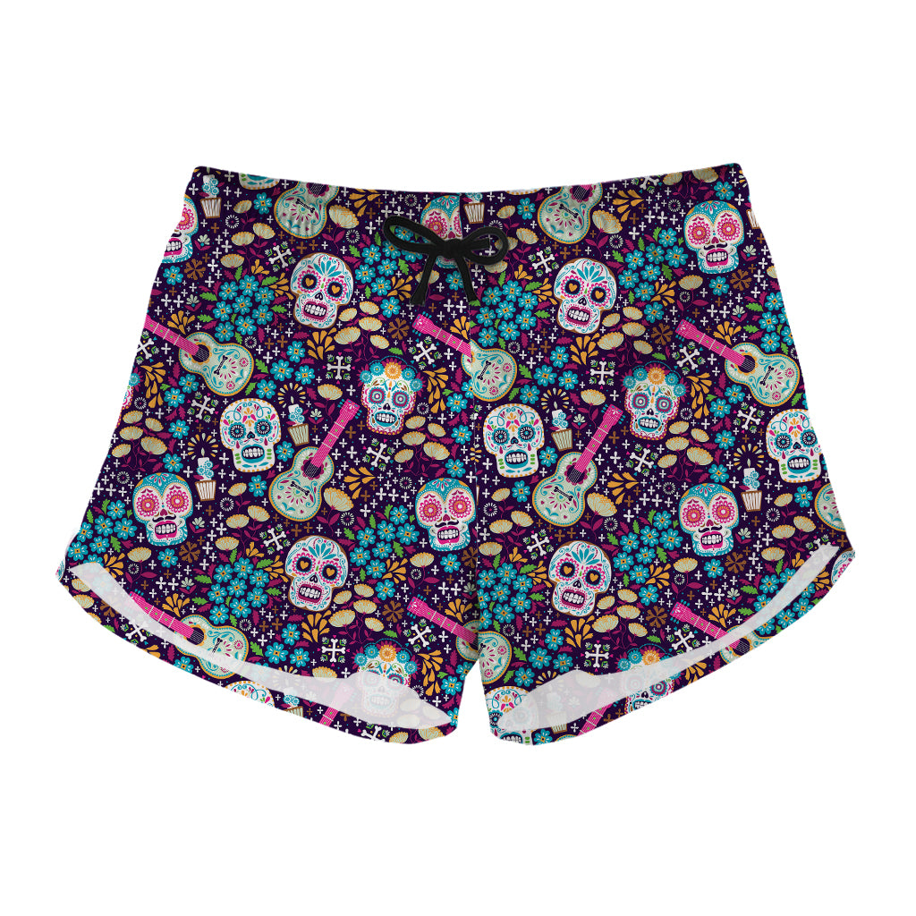 Calaveras Day Of The Dead Pattern Print Women's Shorts