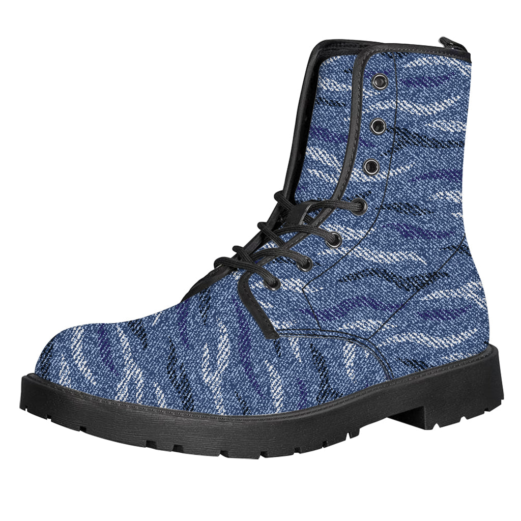 Camo Denim Jeans Pattern Print Leather Boots