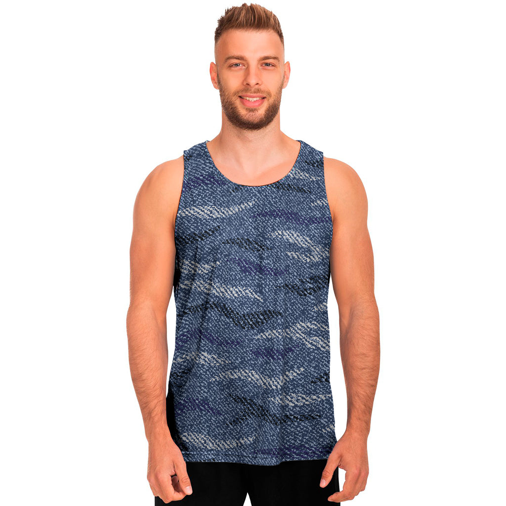 Camo Denim Jeans Pattern Print Men's Tank Top