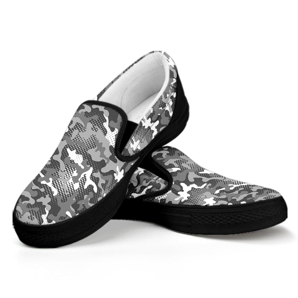 Camouflage Dazzle Pattern Print Black Slip On Shoes