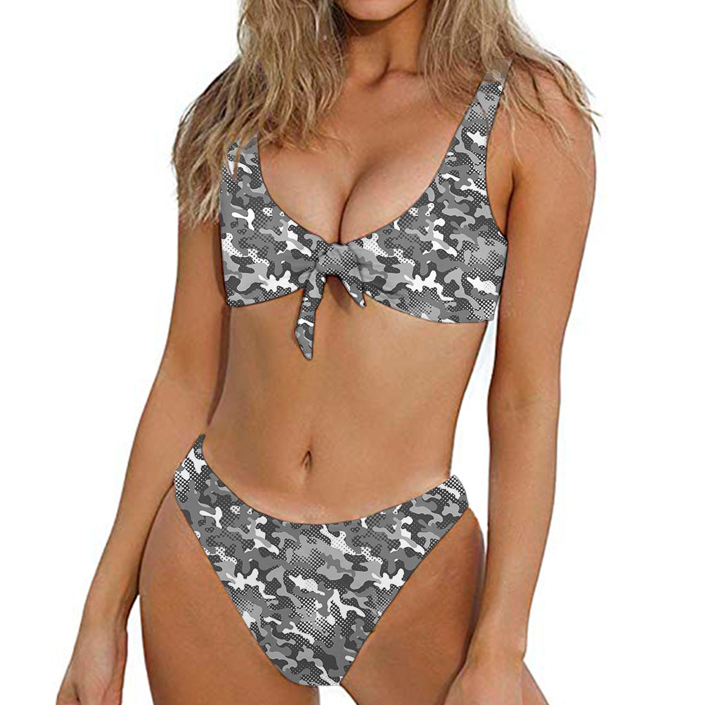 Camouflage Dazzle Pattern Print Front Bow Tie Bikini