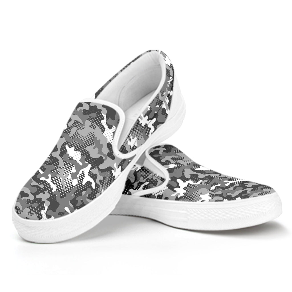 Camouflage Dazzle Pattern Print White Slip On Shoes