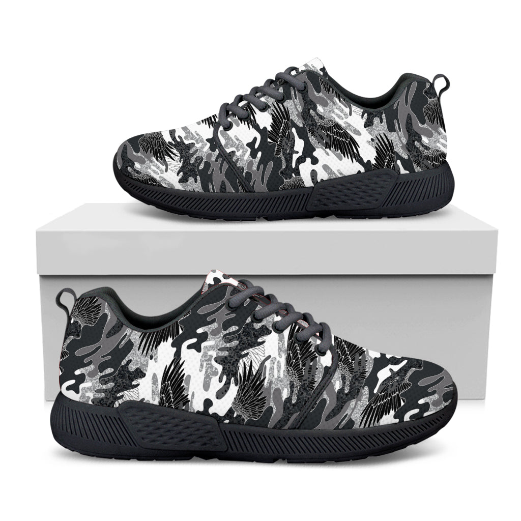 Camouflage Dazzle Wings Pattern Print Black Athletic Shoes