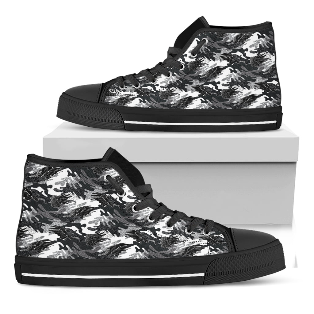 Camouflage Dazzle Wings Pattern Print Black High Top Shoes