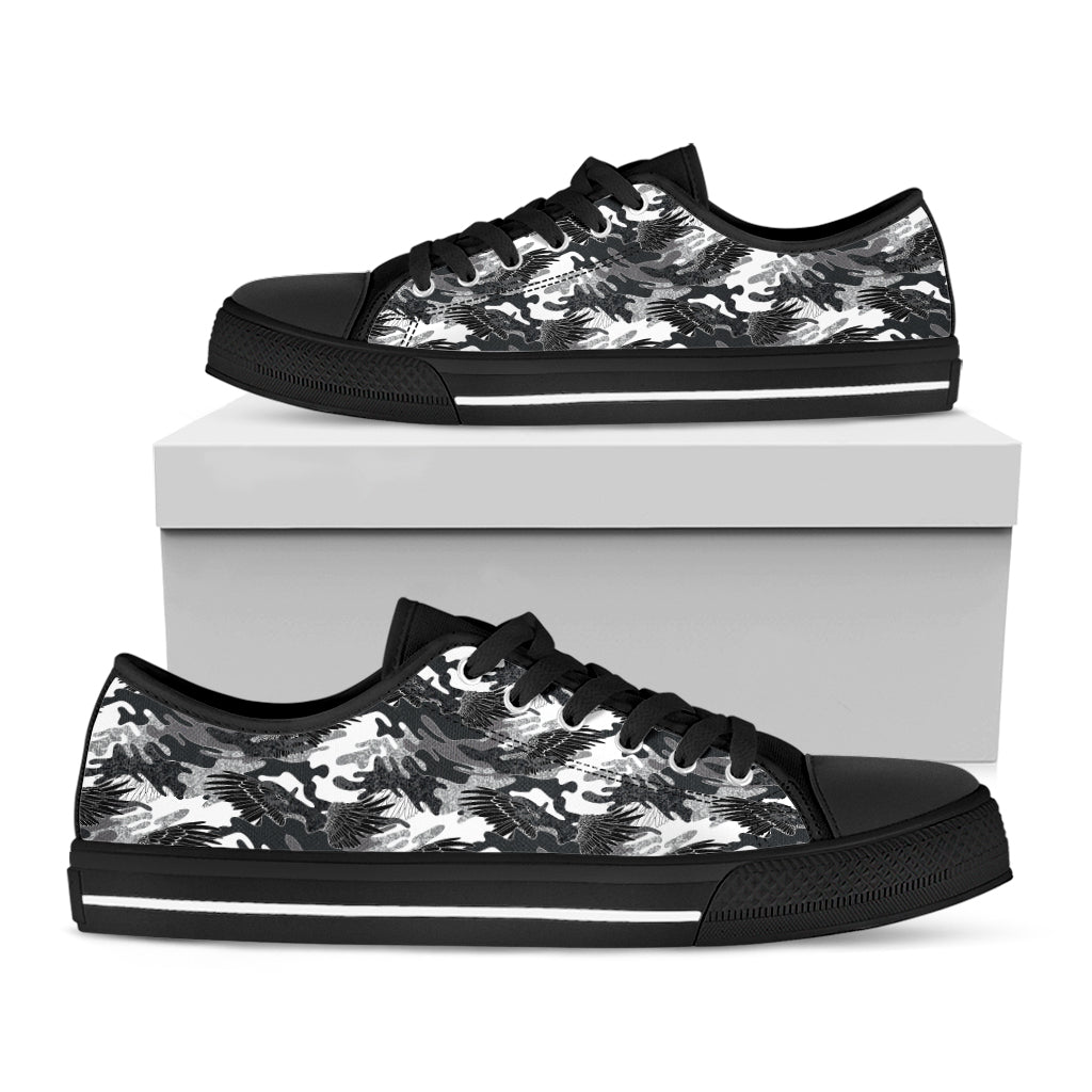 Camouflage Dazzle Wings Pattern Print Black Low Top Shoes