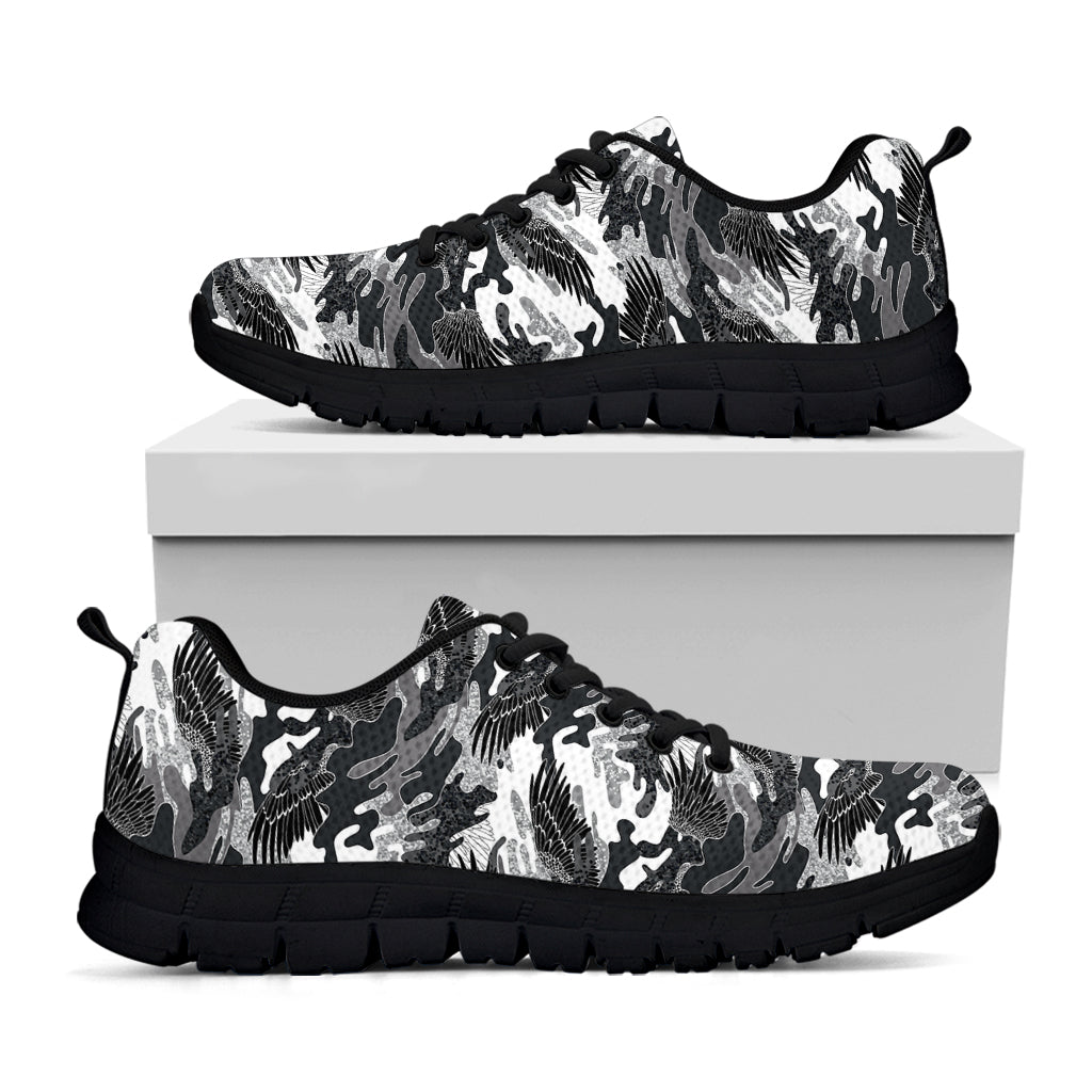 Camouflage Dazzle Wings Pattern Print Black Sneakers