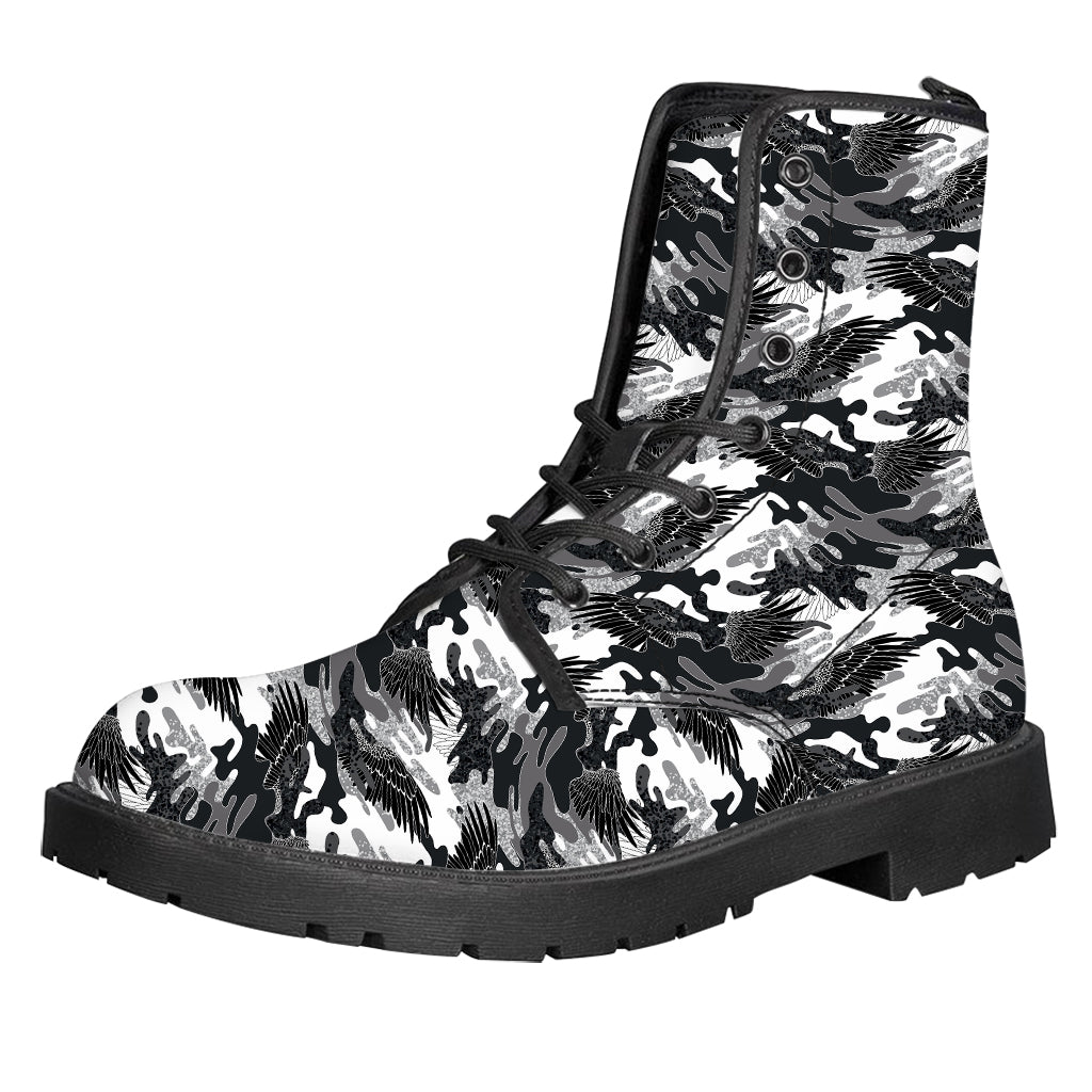 Camouflage Dazzle Wings Pattern Print Leather Boots