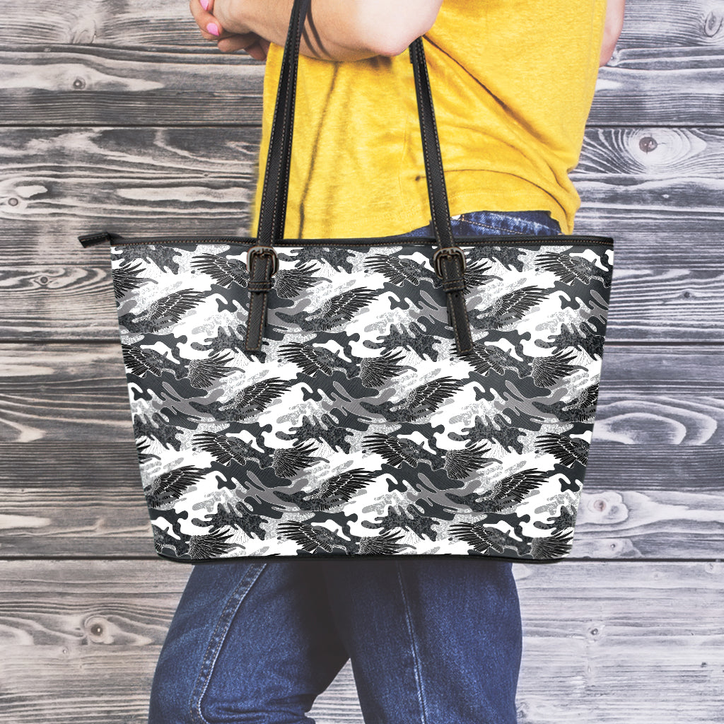 Camouflage Dazzle Wings Pattern Print Leather Tote Bag