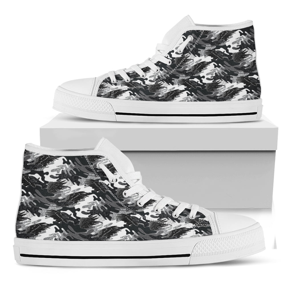 Camouflage Dazzle Wings Pattern Print White High Top Shoes