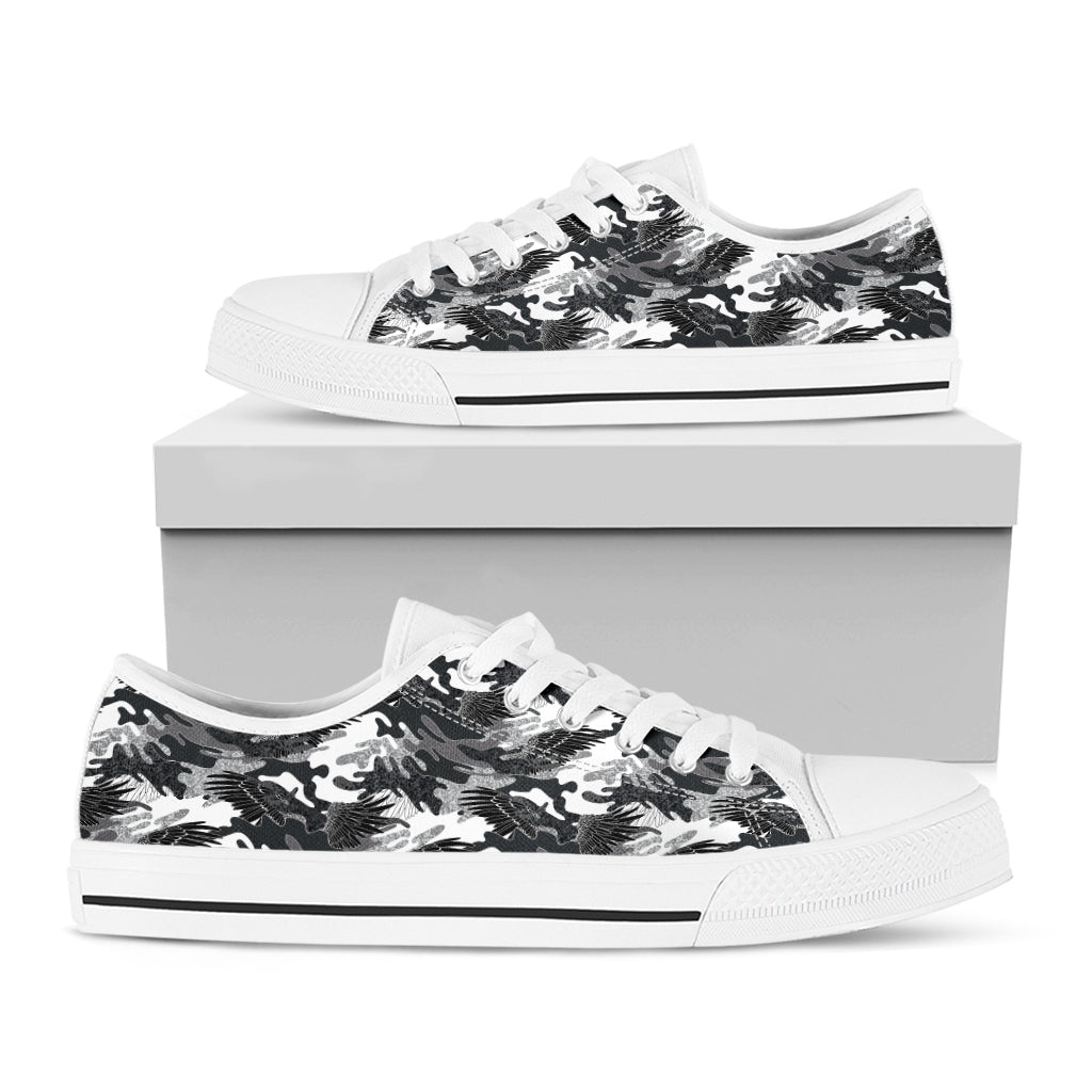 Camouflage Dazzle Wings Pattern Print White Low Top Shoes