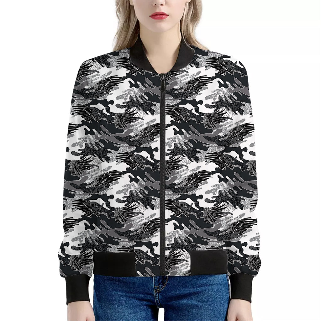 Camouflage Dazzle Wings Pattern Print Women's Bomber Jacket