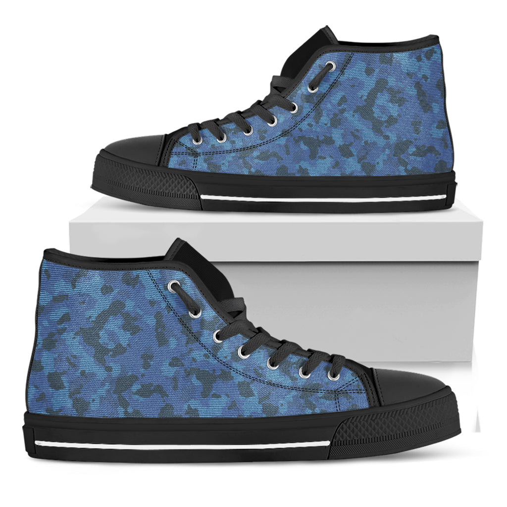 Camouflage Denim Jeans Pattern Print Black High Top Shoes