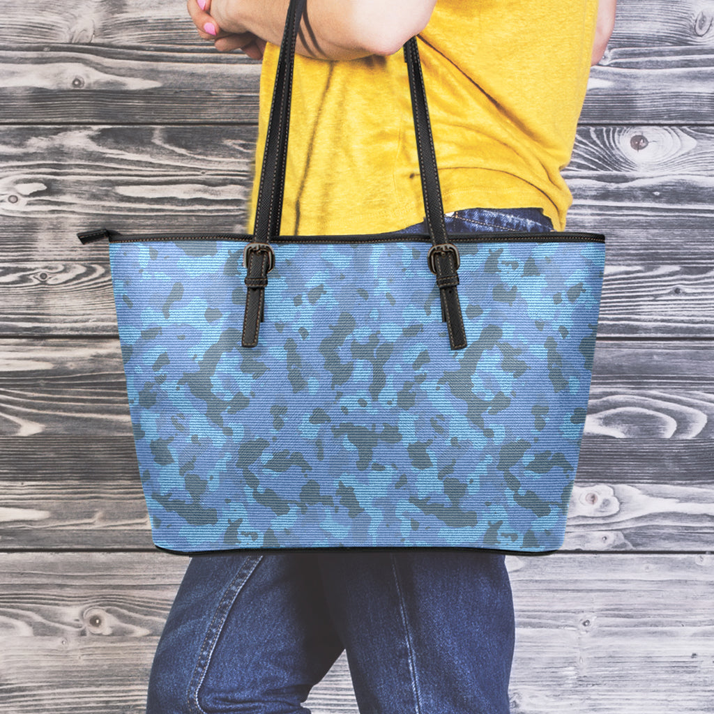 Camouflage Denim Jeans Pattern Print Leather Tote Bag