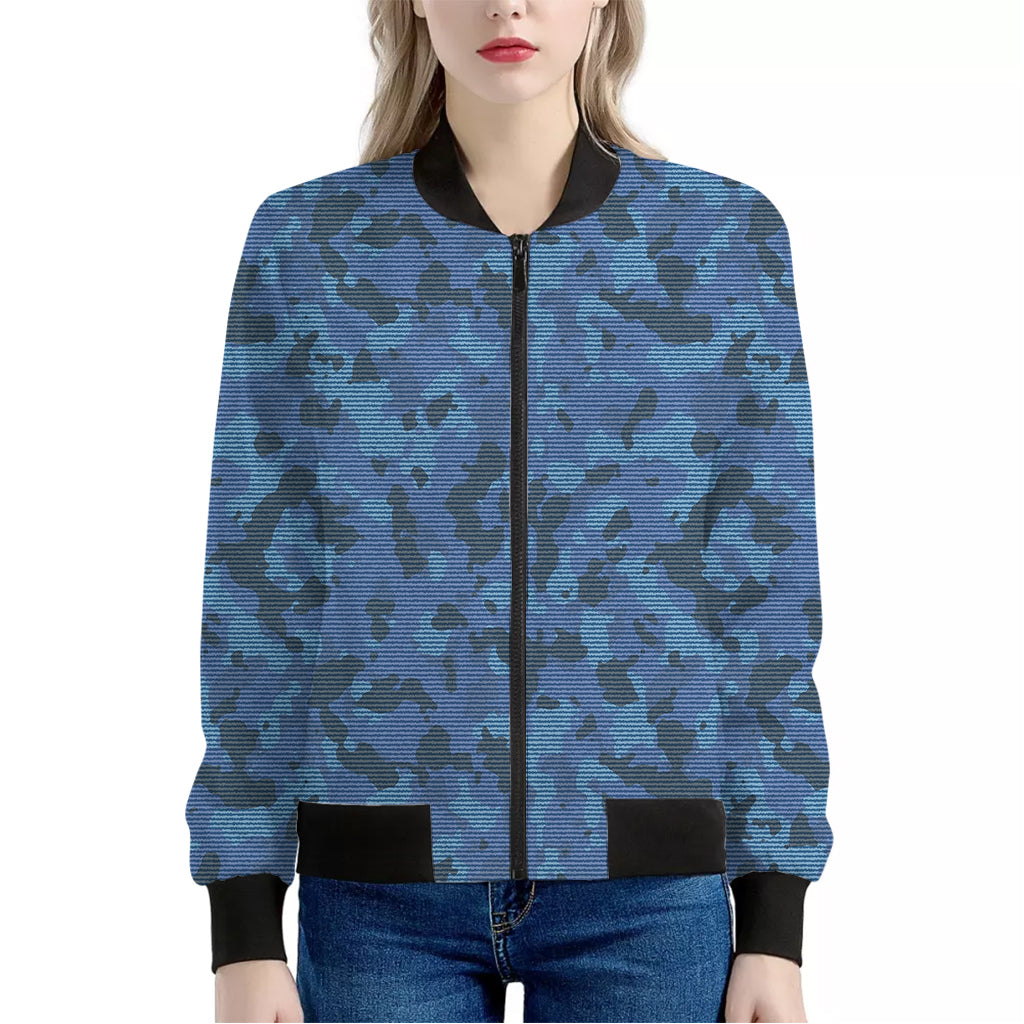 Camouflage Denim Jeans Pattern Print Women's Bomber Jacket