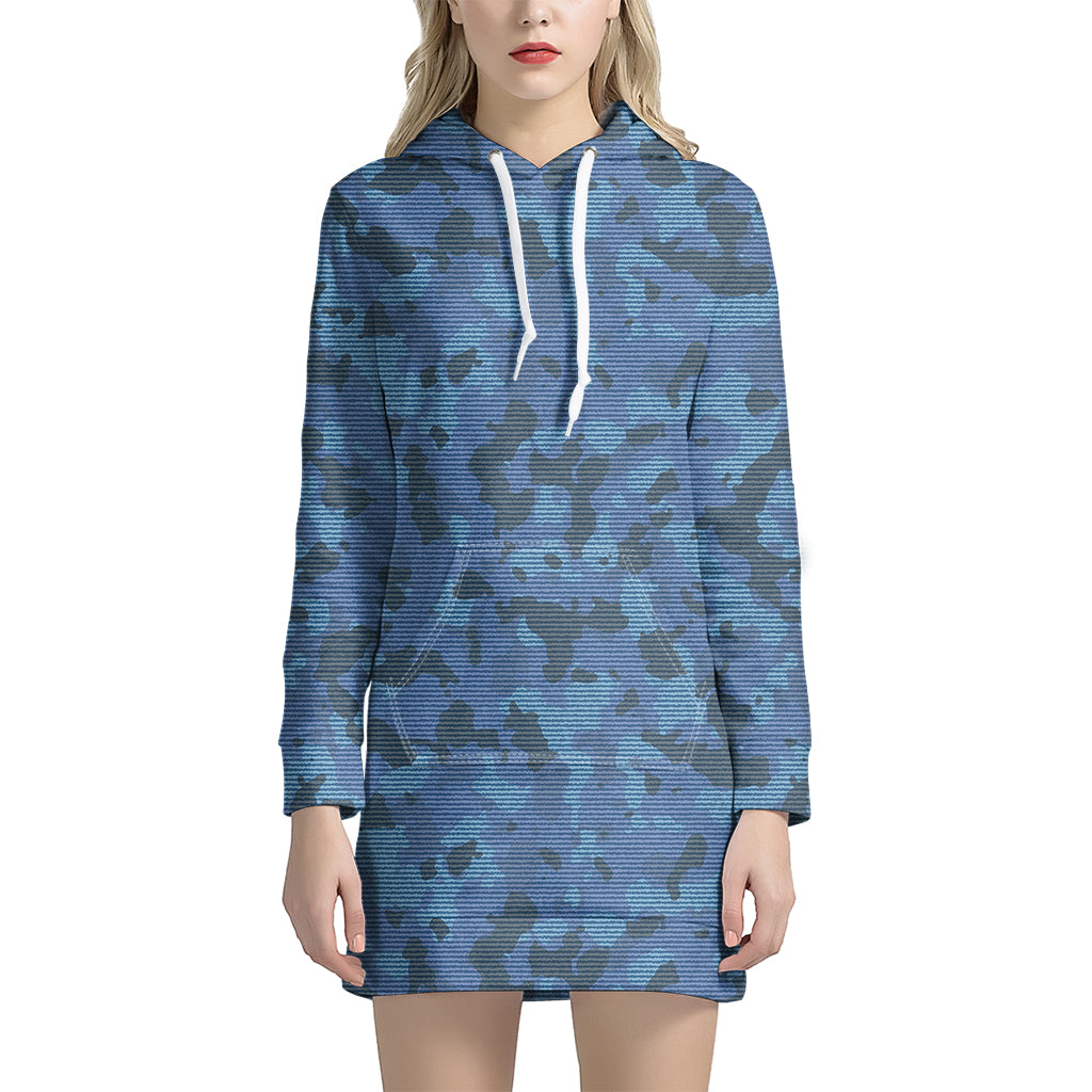 Camouflage Denim Jeans Pattern Print Women's Pullover Hoodie Dress